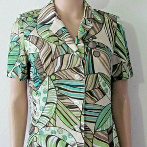 Multi Color Button Down Short sleeve Women's Blouse top shirt Sz M/L